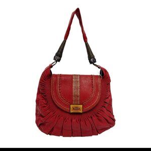 Dior Red Pleated Leather Plisse Hobo